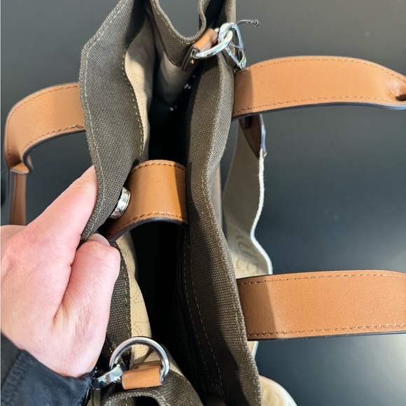 True Religion Brown Canvas Tote Bag - Olive Color with Beige Strap - NWT - Picture 5 of 8